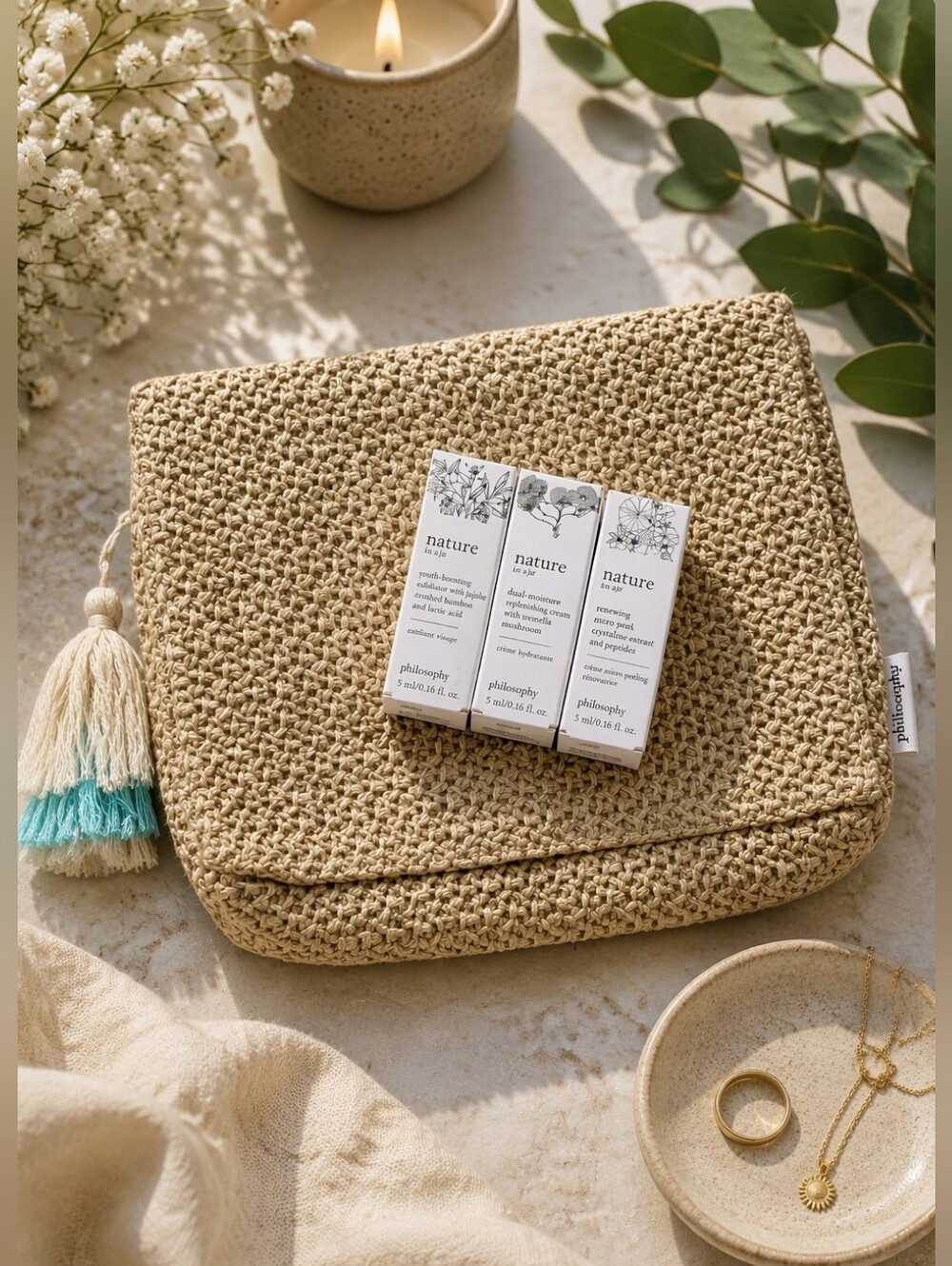 philosophy “nature in a jar” skincare trio + woven bag – travel minis